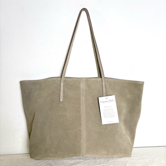 Garnet Hill Handbags - GARNET HILL Suede Leather Tote Made in Italy New w Tags Sand Beige Taupe Cream